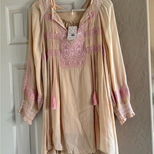 Free People Pink and Cream Mini Dress